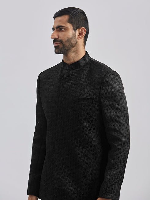 Men's Black Silk Blend Jodhpuri
